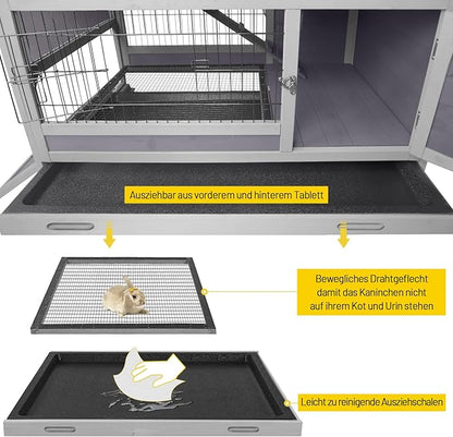 Aivituvin Rabbit Hutch Rabbit Cage Outdoor &amp; Indoor on Wheels Bunny cage with Deep No Leak Pull Out Tray,Upgrade Version (Gray)
