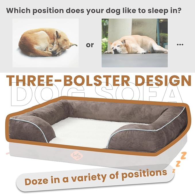 Laifug Large Orthopedic Premium Memory Foam Dog Bed, Dog Sofa with Washable and Removable Suede Cover, Waterproof Liner and Non-Slip Bottom Grey, Large(40&