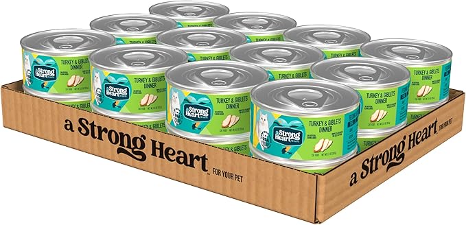 A Strong Heart Canned Wet Cat Food, Turkey &amp; Giblets Dinner - 5.5 oz Cans (Pack of 24), Made in The USA with Real Turkey &amp; Savory Giblets