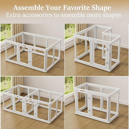 Clear Acrylic Dog Playpen with Door, for Puppy Cat Rabbit Transparent Pet Pen, Dog Playpen Indoor, Dog Fence, Easy Assemble &amp; Cleaning Dog Pen for Small &amp; Medium Dogs (29.5“ Height, 14PCS)