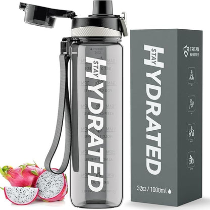 Water Bottle, 32 oz Motivational Water Bottles with Time Marker-Tritan &amp; BPA Free, Sports Water Bottle with Time to Drink &amp; Strap, Wide Mouth, Leakproof -Gift for Christmas Gym Fitness &amp; Outdoor