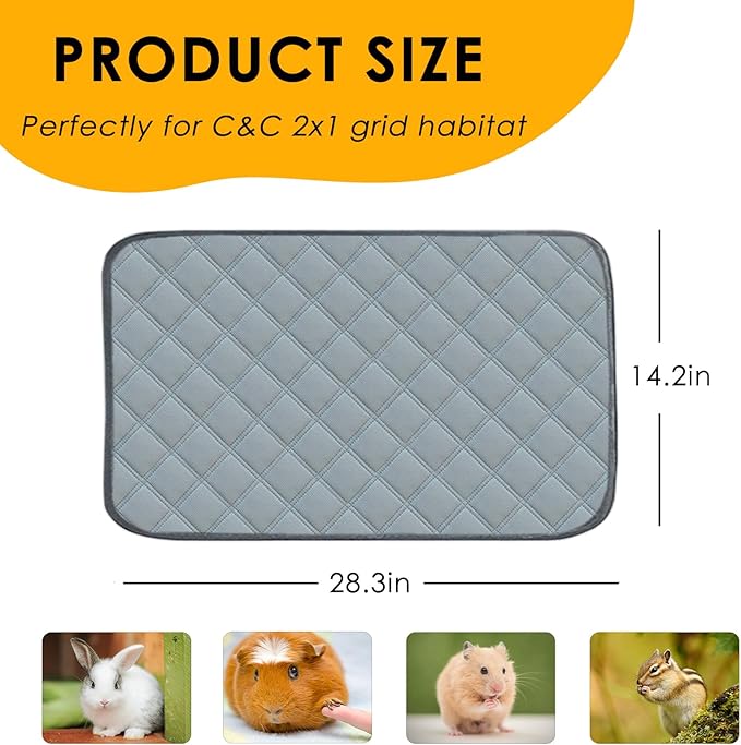 4 Pack Guinea Pig Cage Liners for C&amp;C 2x1 Habitat Washable Guinea Pig Bedding Super Absorbent | Waterproof | Non Slip| Reusable Guinea Pig Pee Pads for Small Animals Cages-28 x 14 Inch