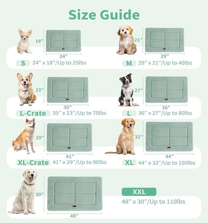 Made4Pets Dog Crate Pad Bed for Medium Large Dogs, Washable &amp; Reversible, Anti-Slip Kennel Mat for Cozy Sleeping, Soft Fluffy Dog Bed for Indoor &amp; Outdoor Use, 35"x23", Green