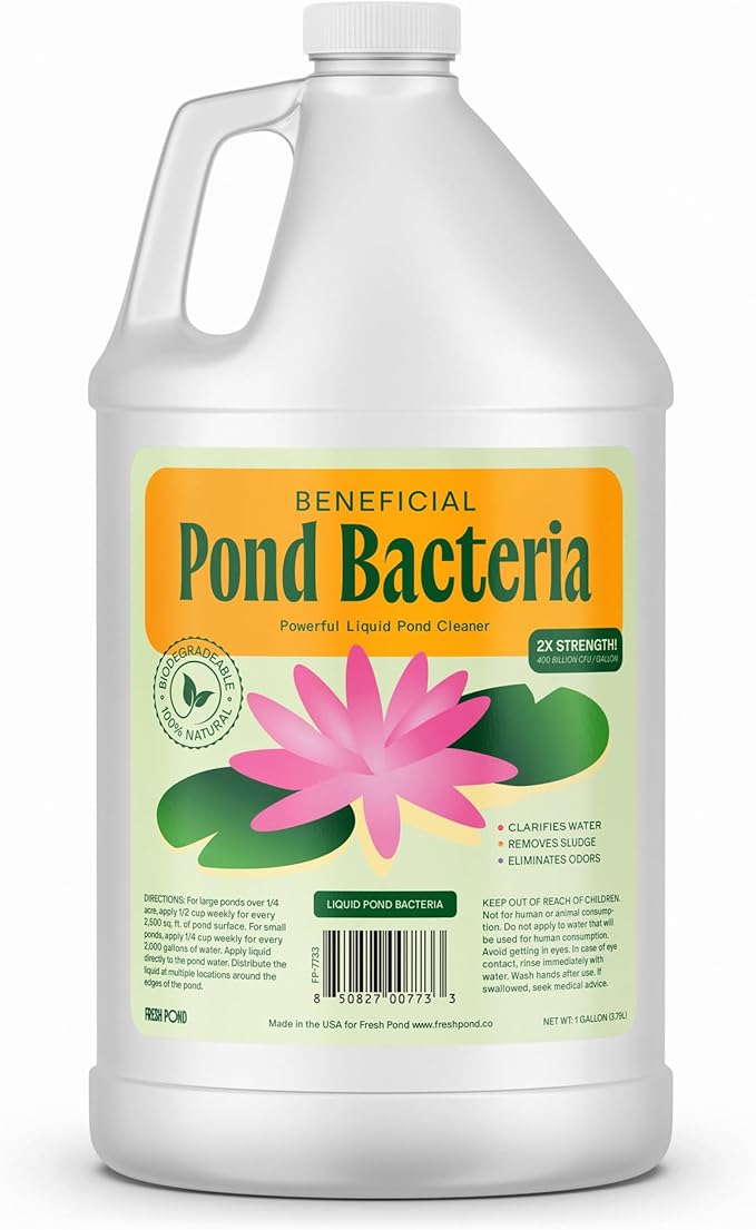 Pond Water Treatment Liquid - 2X Strength Probiotic Blend for Reducing Muck and Odors in Koi Ponds and Natural Ponds - Safe for Fish, Pets, &amp; Swimming - 1 gal.