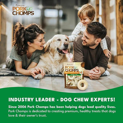 Pork Chomps Pressed Pork Skin Dog Chews, 2.5-inch Rings, Real Chicken, 8 Count