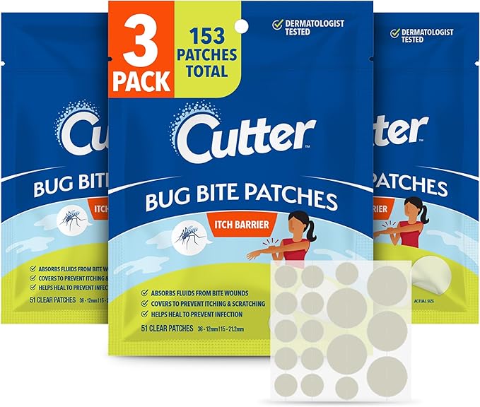 Cutter Bug Bite Patches Itch Relief Hydrocolloid Patches for Kids &amp; Adults, Absorbs Fluids, Helps Heal, Prevents Scratching, Mosquito Itch Relief, Hydrocortisone &amp; Suction Tool Alternative, 153 Count