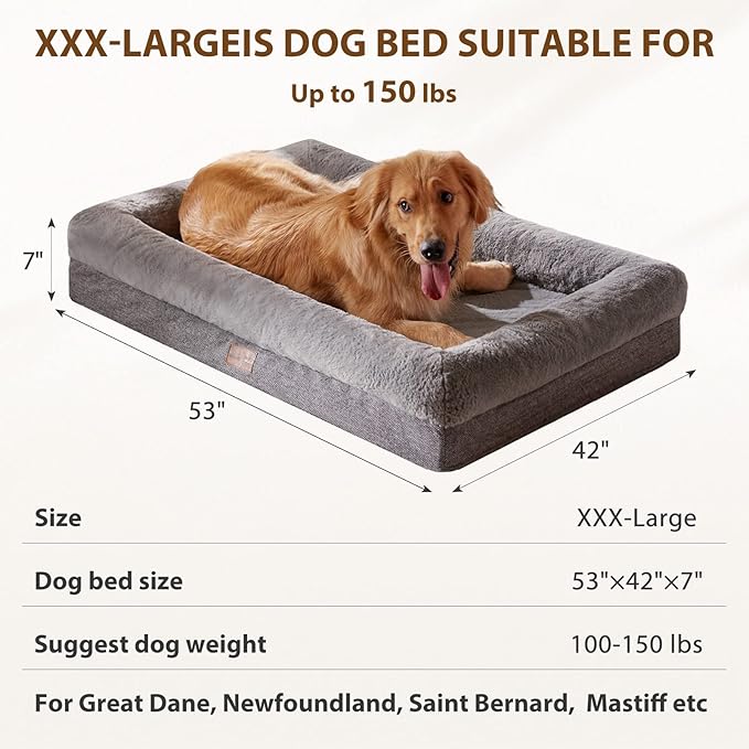 BFPETHOME Orthopedic Dog Beds for Extra Large Dogs, Washable Large Pet with Bolster, Orthopedic Large Dog Mats with Removable Covers &amp; Waterproof Pet Bed for Pet