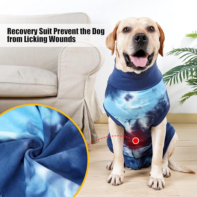 Recovery Suit for Dogs Male/Female Surgery Suit for Dog Tie Dye Shedding Suit Wound After Surgery Wear, Prevent Licking Wounds, E-Collar &amp; Cone Alternatives Medium Blue2