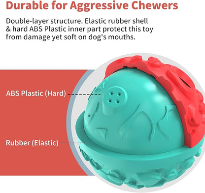 Dog Ball for Aggressive Chewers - Interactive Dog Toy Balls Fun Squeaky Sound to Keep Them Busy, Durable for Small Medium Large Breeds, Rubber Pet Chew Toys, As Seen on TV, Blue &amp; Red