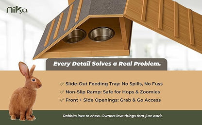 Wooden Rabbit Hideout Castle – Indoor Bunny House &amp; Hut for Rabbits, Guinea Pigs, Chinchillas &amp; Small Pets – Medium Size Habitat – Durable Wooden Rabbit House for Indoor &amp; Outdoor Use