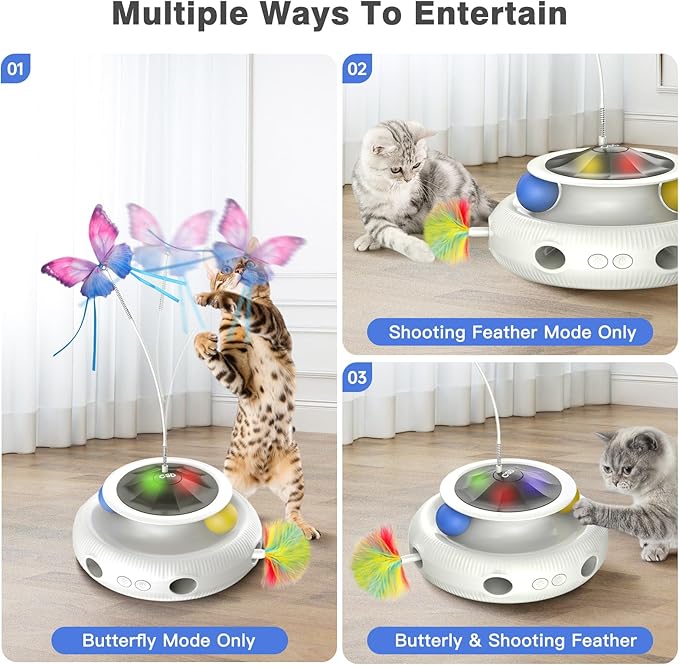 Automatic Interactive Cat Toys for Indoor Cats &amp; Bored Adults - Kitten Toys with Fluttering Butterfly, Ambush Feather &amp; Track Balls - Exercise &amp; Stimulation for Playful Cats (Beige)