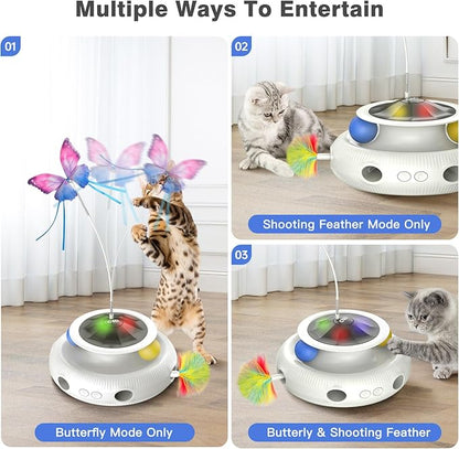 Automatic Interactive Cat Toys for Indoor Cats &amp; Bored Adults - Kitten Toys with Fluttering Butterfly, Ambush Feather &amp; Track Balls - Exercise &amp; Stimulation for Playful Cats (Beige)