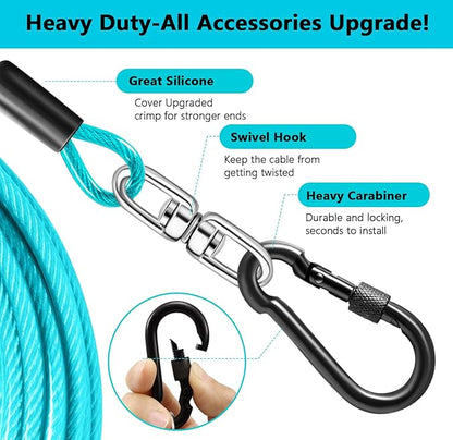 Dog Tie Out Cable 15FT-500Lbs,Heavy Duty Dog Leads&amp;Tether for Yard with Swivel Hook,Small Large Dogs Leash Line for Outside,Rust Chew Proof Dogs Run Cable for Outdoor Camping (Teal, 15FT)