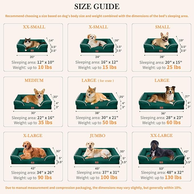Comfort Expression Extra Large Dog Beds Jumbo Breed, Orthopedic Dog Bed Waterproof, PV Washable Pet Sofa Couch with Removable Cover &amp; Non-Slip Bottom(Jumbo,Emerald)