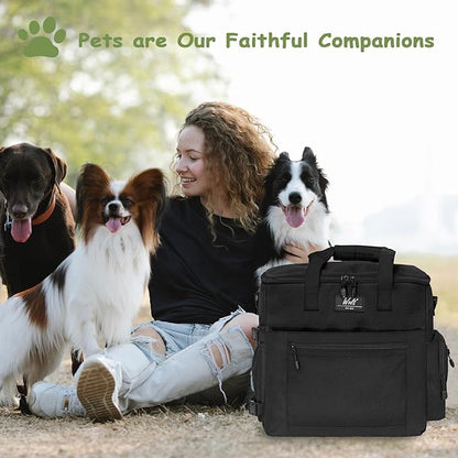 WOLT Dog Travel Bag Dog Bag for Traveling and Supplies with 2 Collapsible Bowls, 2 Food Containers, 1 Place Mat, Black