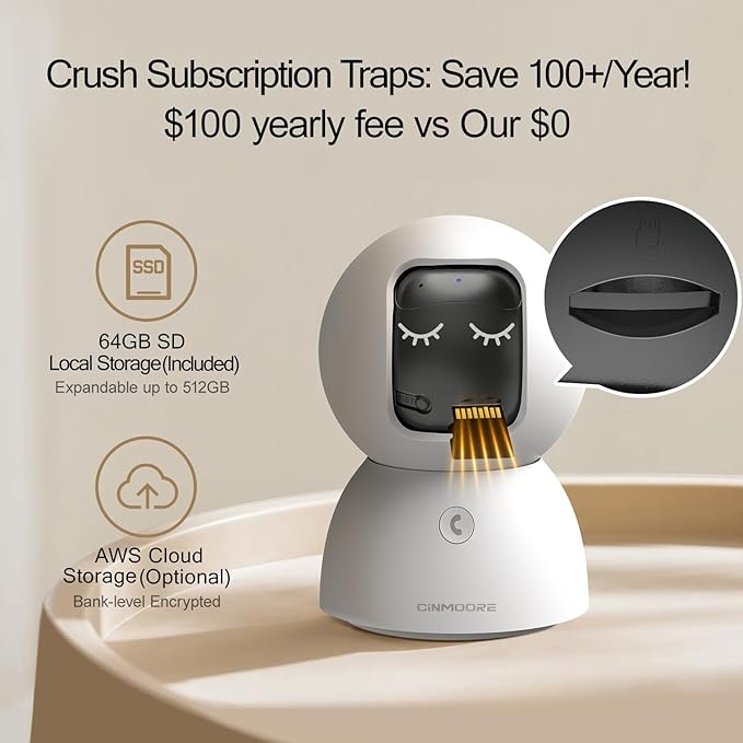 3K Pet/Dog Camera Indoor w/Phone App, No Monthly Fee 64GB Local Storage &amp; AI Tracking Face ID, 2.4/5GHz WiFi Cameras for Home Security Baby Monitor, Pan/Tilt, 2-Way Talk