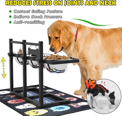 Elevated Dog Bowl Stand for Medium/Large Dogs with Slow Feeder &amp; Mat, Adjustable Height 3.9&