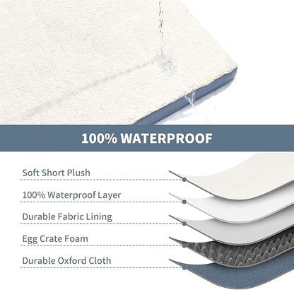 Outdoor Dog Beds for Extra Large Dogs, XL Pet Bed for Large Sized Dog, Egg Crate Foam Pet Bed with Removable Washable Oxford Cooling Cover, Blue White