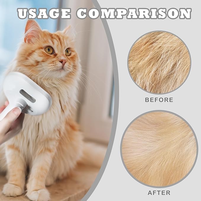 3-in-1 Steam Brush for Cats &amp; Dogs – Hair Removal Comb with One-Click Release &amp; Water Spray – Grooming Brush for Shedding, Long/Short Hair