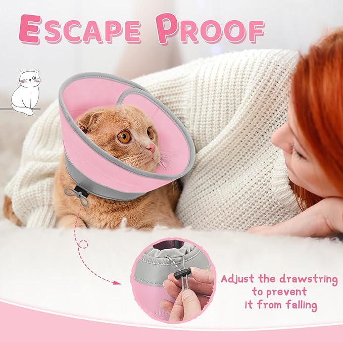 Cat Cone Collar Soft to Stop Licking, Adjustable, Foldable Lightweight Kitten Cones After Surgery Recovery for Cats &amp; Kittens, Cat Cone Alternative (Solid Pink, S)