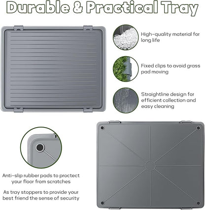 Product Image Dog Grass Pad with Tray: 3 Pack Grass Pee Pads for Dogs Potty for Puppy Training, Artificial Turf for Dogs with Collection Tray for Indoor /Outdoor /Patio /Balcony, 22"x18" Grey