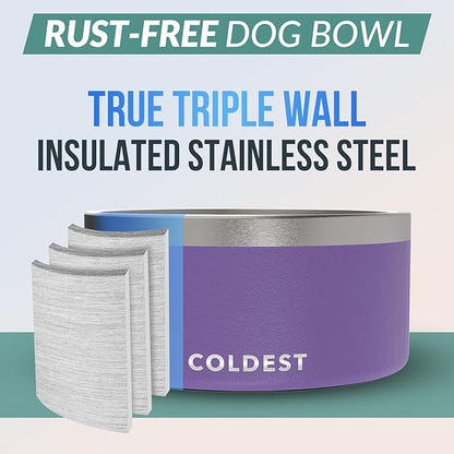 Coldest Dog Bowl - Anti Rust Metal, Non Slip, 3 Layers Insulated Stainless Steel Dog Bowls - Spill Proof &amp; Heavy Duty - Water Bowl for Dogs, Cats &amp; Pets, Dish Washer Safe (200 oz, Galaxy Purple)