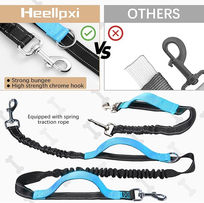 Hands-Free Waist Leash with Pouch for Two Dogs,Reflective Stitching, Dual Handle &amp; Bungee Retractable Design – Ideal for Medium to Large Dogs (Blue) – Dog Walking Accessories