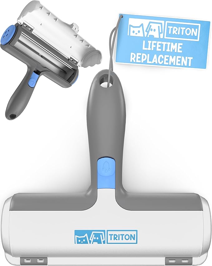 Triton Pet Hair Remover w/Fur Trapping Compartment - Easy to Use Pet Hair Removal Tool - Cat &amp; Dog Hair Remover for Couch, Furniture, Clothes, Bedding, Car - Reusable Lint Roller