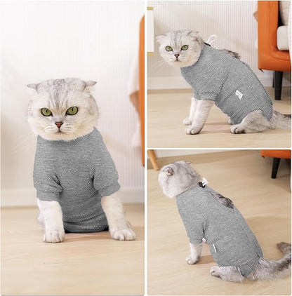 Dotoner Cat Surgery Recovery Suit for Female Male Anti-Licking Pet Surgical Pajamas Long Sleeve Prevent Shedding Cat Spay Recovery Suit&amp;E Collar Alternative Bodysuit for Cats