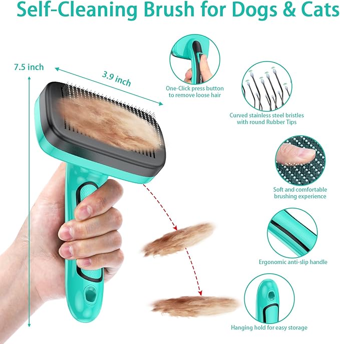 Dog Brush for Shedding Short Long Haired Cats, 5 in 1 Pet Grooming Kit for Small Medium &amp; Large Animals. Removes Loose Fur, Mats, Tangled. Easy Cleaning. Undercoat Rake + Steam Brush Included