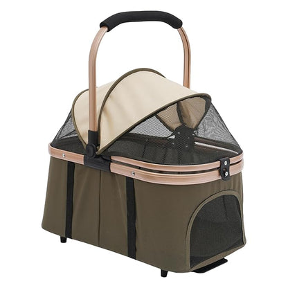 Double Pet Stroller with Detachable Carriers, Large Cat &amp; Dog Stroller with 4 Wheels, Foldable Pet Strollers Small &amp; Medium Dogs Cats 77lbs (Dark Green)
