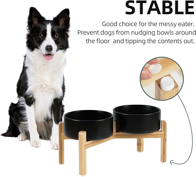 Ceramic Raised Double Bowls Set with Stand, Food &amp; Water Bowls for Medium Breed Dogs, Weighted Dog Dishes, Pet Bowl(7.3&