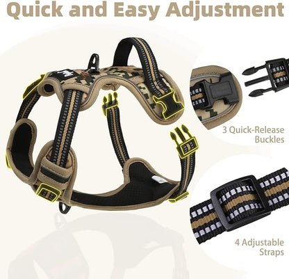 PUPTECK No Pull Dog Harness for Large, Adjustable Reflective Dog Harness with Handle Easy Control, Comfortable Soft Padded Pet Vest Harness for Large Dogs, Camouflage L