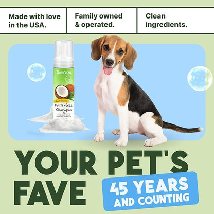 TropiClean Hypoallergenic Waterless Dog Shampoo | Dry Shampoo for Allergies &amp; Sensitive Skin | Safe for Cats | Puppies &amp; Kittens | No Rinse | 7.4oz