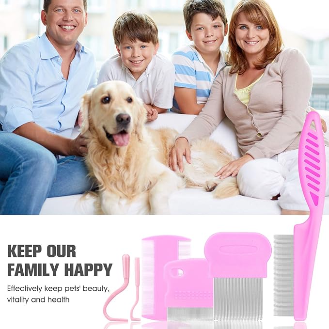 Cat &amp; Dog Grooming Set - Fine Tooth Comb For Grooming And Removing Dandruff Flakes Remove Float Hair Tear Marks (pink)