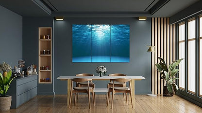 Nature Wall Art Prints - Ocean Forest Mountain Lake Canvas Landscapes - Small to Extra Large Living Room Bedroom Kitchen Bathroom Décor (Sun Rays Under Water, 39L" x 59W" - 3 Panels)