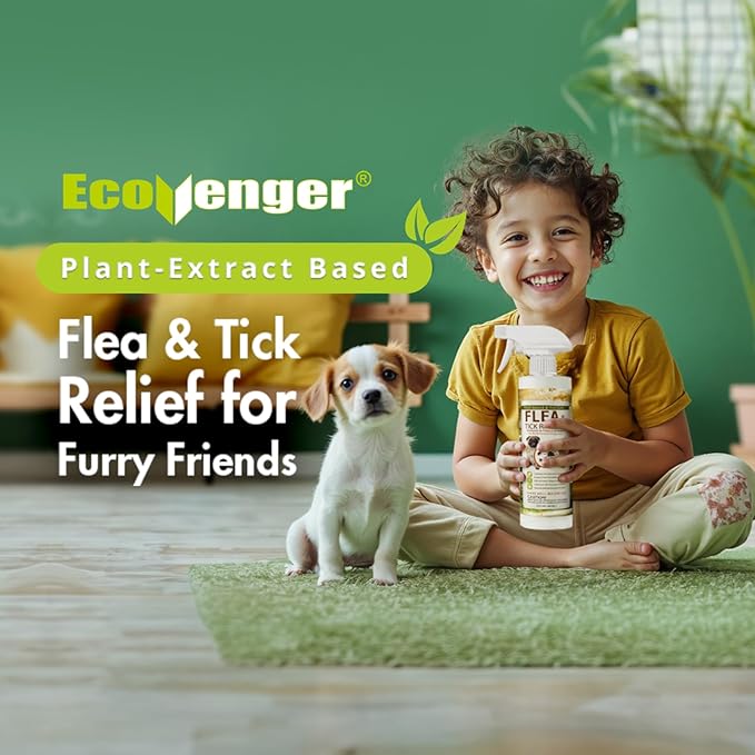 EcoVenger Flea &amp; Tick Removal Spray 16oz for Dogs and Cats, Protects from Fleas, Mites, Ticks &amp; Mosquitoes, eliminates+ Repels+ Housekeeping, Indoors/Outdoors, Plant-Based Formula Safe for Pets &amp; Kids