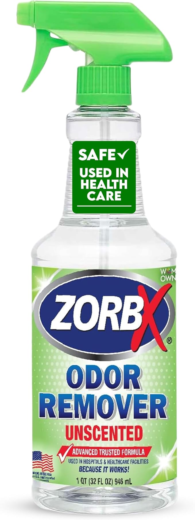 ZORBX Unscented Odor Remover Spray 32 oz - Perfect Solution for Strong Odor - Advanced Trusted Formula &amp; Fast-Acting Odor Eliminator for Dog, Cat, Puppy