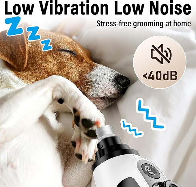 Casfuy Smart 6-Speed Dog Nail Grinder - 50% More Power Pet Nail Grinder with 2 LED Lights Quiet Rechargeable Electric Dog Nail Trimmers File Toenail Grinder for Large Medium Small Dogs &amp; Cats (White)