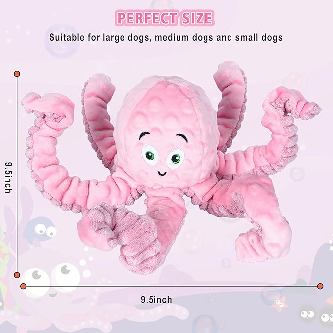 Dog Squeaky Toys Octopus - Tough Plush Large Medium &amp; Small Dog Toys - Stuffed Animals Puppy Toys (Octopus Pink)