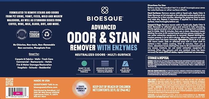 Bioesque Advanced Odor &amp; Stain Remover with Enzymes, 32 Fl Oz (Pack of 12)