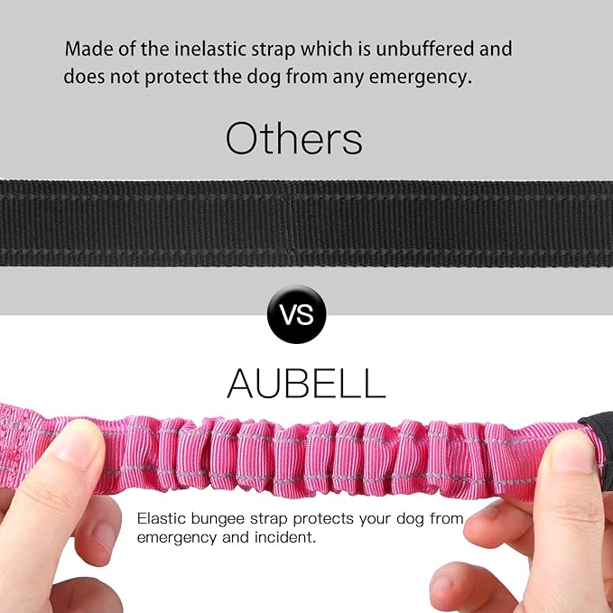 AUBELL Dog Seat Belt for Car,Updated 3-in-1 Adjustable Reflective Bungee Heavy Duty Dog Car Harness Tether with Clip Hook Latch &amp; Buckle,Swivel Zinc Alloy Carabiner,Hotpink