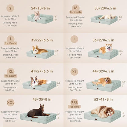 EHEYCIGA Orthopedic XL Dog Beds, Waterproof Memory Foam Dog Bed for Extra Large Dogs, Non-Slip Bottom and Egg-Crate Foam Big Pet Couch Bed with Washable Removable Cover, Sage Green