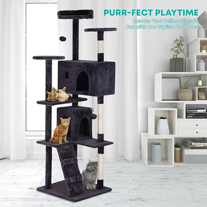 FDW Cat Tree 70in Cat Tower Multi-Level Durable Cat Scratching Post &amp; Cozy Fun Cat Jumping Platform Space Saving Cat Condo Pet Play House for Indoor Cats,Ashy