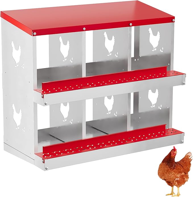 6 Hole Chicken Nesting Box with Roll Out Egg Tray, Rustproof &amp; Ventilated Chicken Laying Boxes for Hens, Chickens, Ducks | Easy-Clean Poultry Coop Accessories