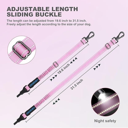 IOKHEIRA Dog Seat Belt 3-in-1 Car Harness for Dogs Adjustable Safety Seatbelt for Car Nylon Reflective Bungee Fabric Dog Car Harness with Clip Hook Latch &amp; Buckle, Swivel Zinc Alloy Carabiner (Pink)