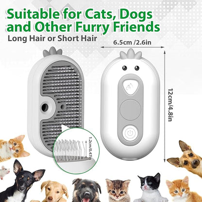 Cat Steam Brush with Release Button, 3 in 1 Rechargeable Pet Spray Water Comb for Long &amp; Short Hair Removal, Self Cleaning Slicker Vapor Brush for Indoor Cats Dogs Rabbits Shedding Grooming