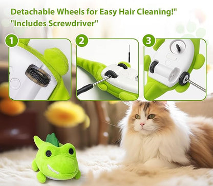 Interactive Cat Toys for Indoor Cats - Automatic Moving Cat Chase Toy for Bored Indoor Adult Cats - 360° Random Movement, Tail Wagging &amp; Catnip Stimulation - Electric Croc(Short Plush)