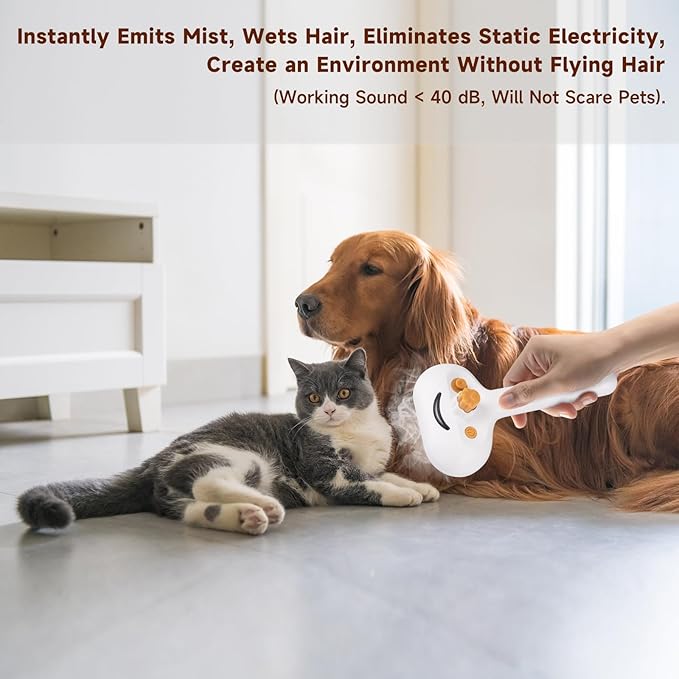 Pet Steam Brush for Dog &amp; Cat – 3-in-1 Spray Hair Removal Comb – Steam for Shedding &amp; Grooming – Water Brush for Long &amp; Short Haired Pets – Spritz Defur Comb