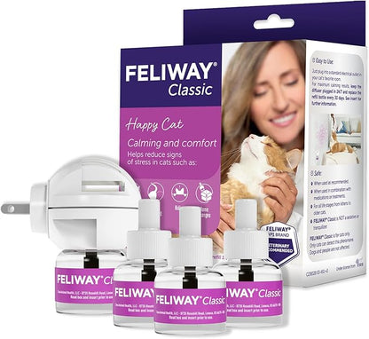 FELIWAY Classic Cat Calming Pheromone Diffuser: 1 Diffuser Kit &amp; 3 Refills